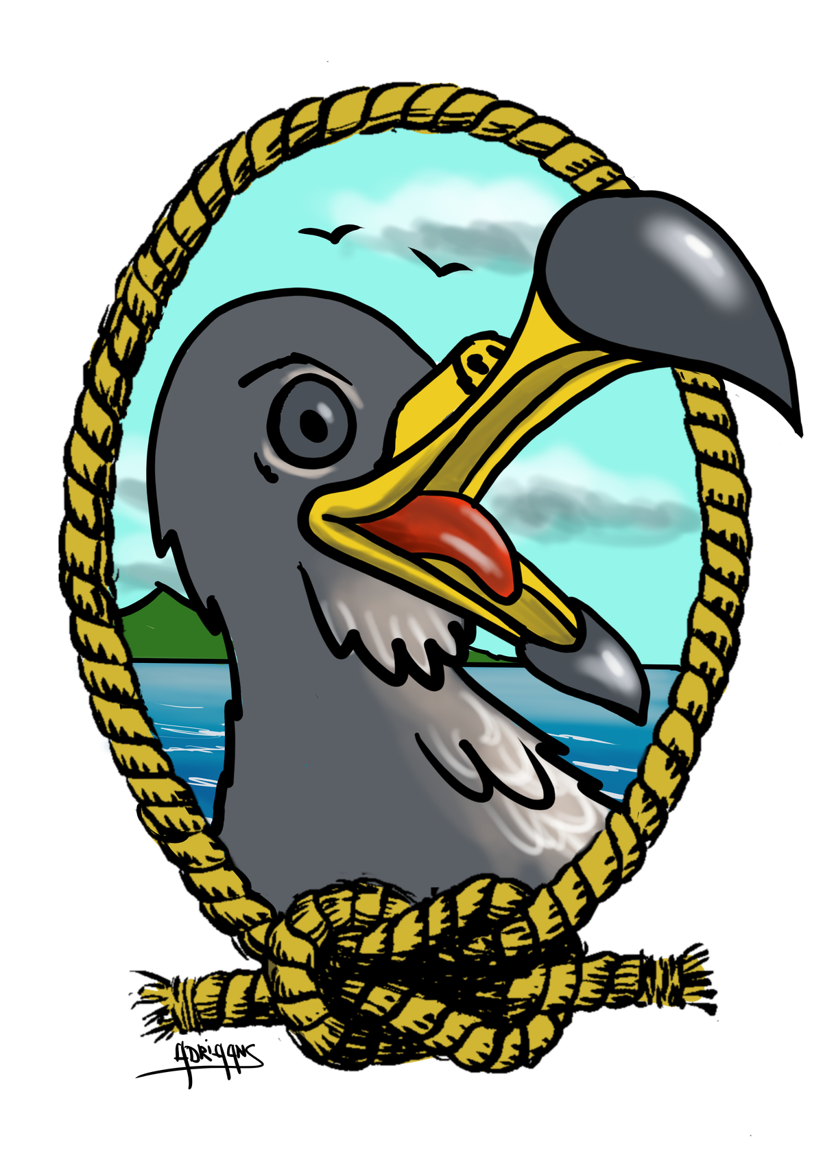 João Cagarro and Maria walking the trails of São Jorge in the Azores, artwork by Pieter Adriaans